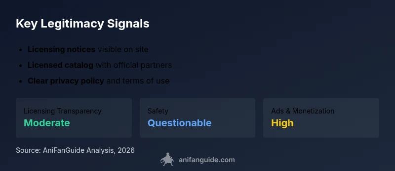 Infographic showing key legitimacy signals for anime streaming platforms.